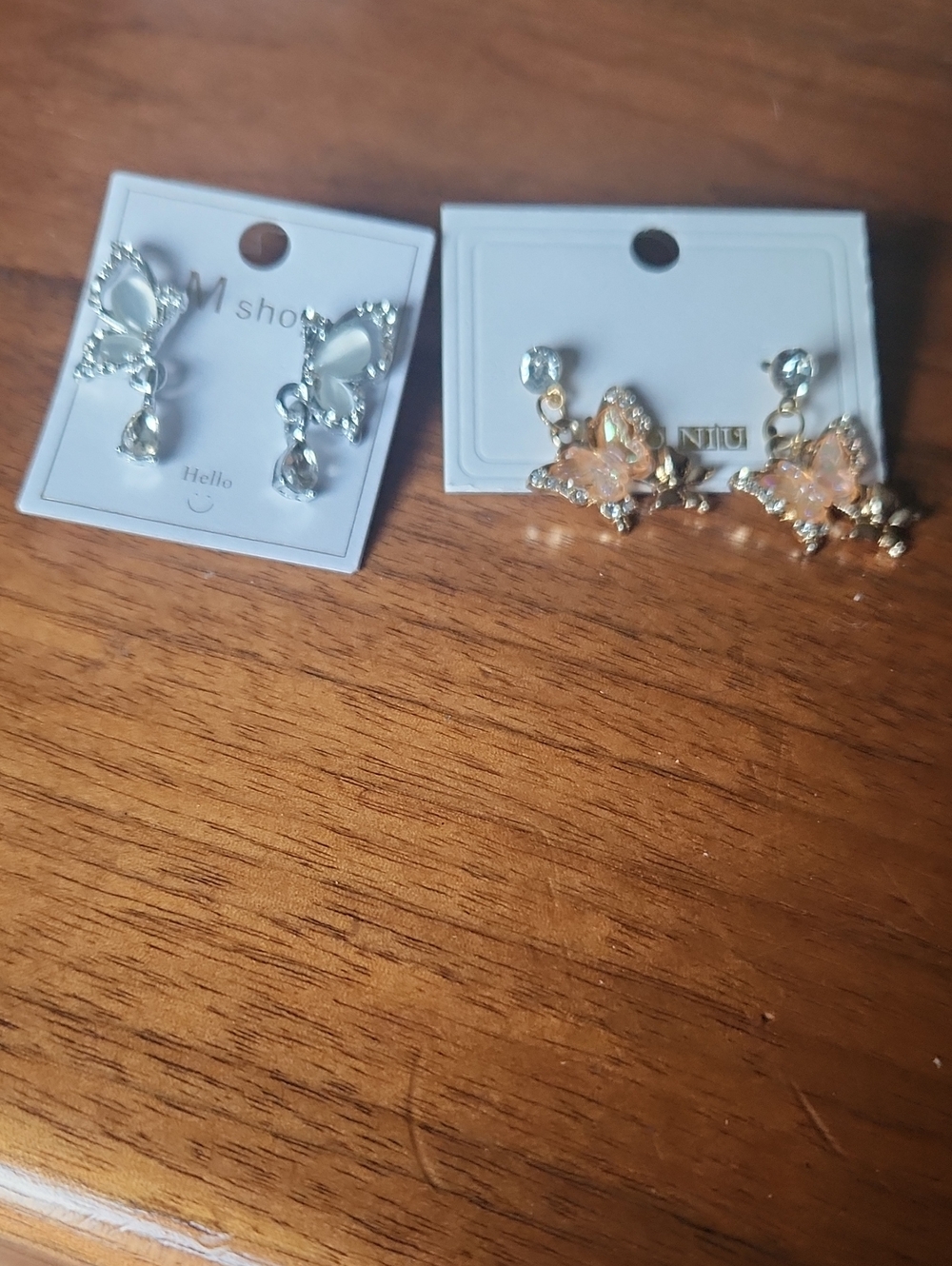 Fashion Jewelry Butterfly Drop Earrings in Pink and Silver